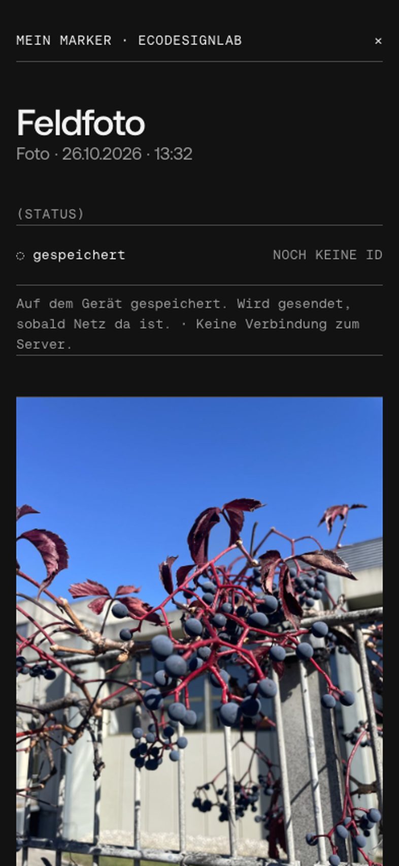 App: Blatt Mein Marker mit Status, Position und Textfeldern